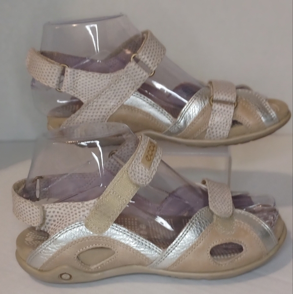 Ecco Shoes - Ecco Straps Sandal Women's 4.5/5 Tan and Silver Great Condition